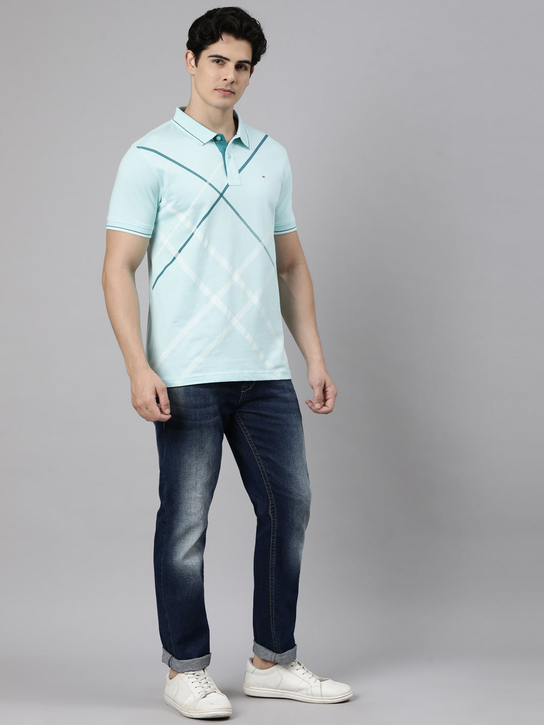 Classic Polo Men's Half Sleeve Light Green Polo Neck Slim Fit Printed Cotton Blend T-Shirt | LTS-FSH - 134 B SF P