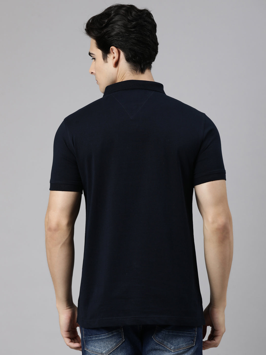 Classic Polo Men's Half Sleeve Navy Blue Polo Neck Slim Fit Printed Cotton Blend T-Shirt | LTS-FSH - 135 A SF P