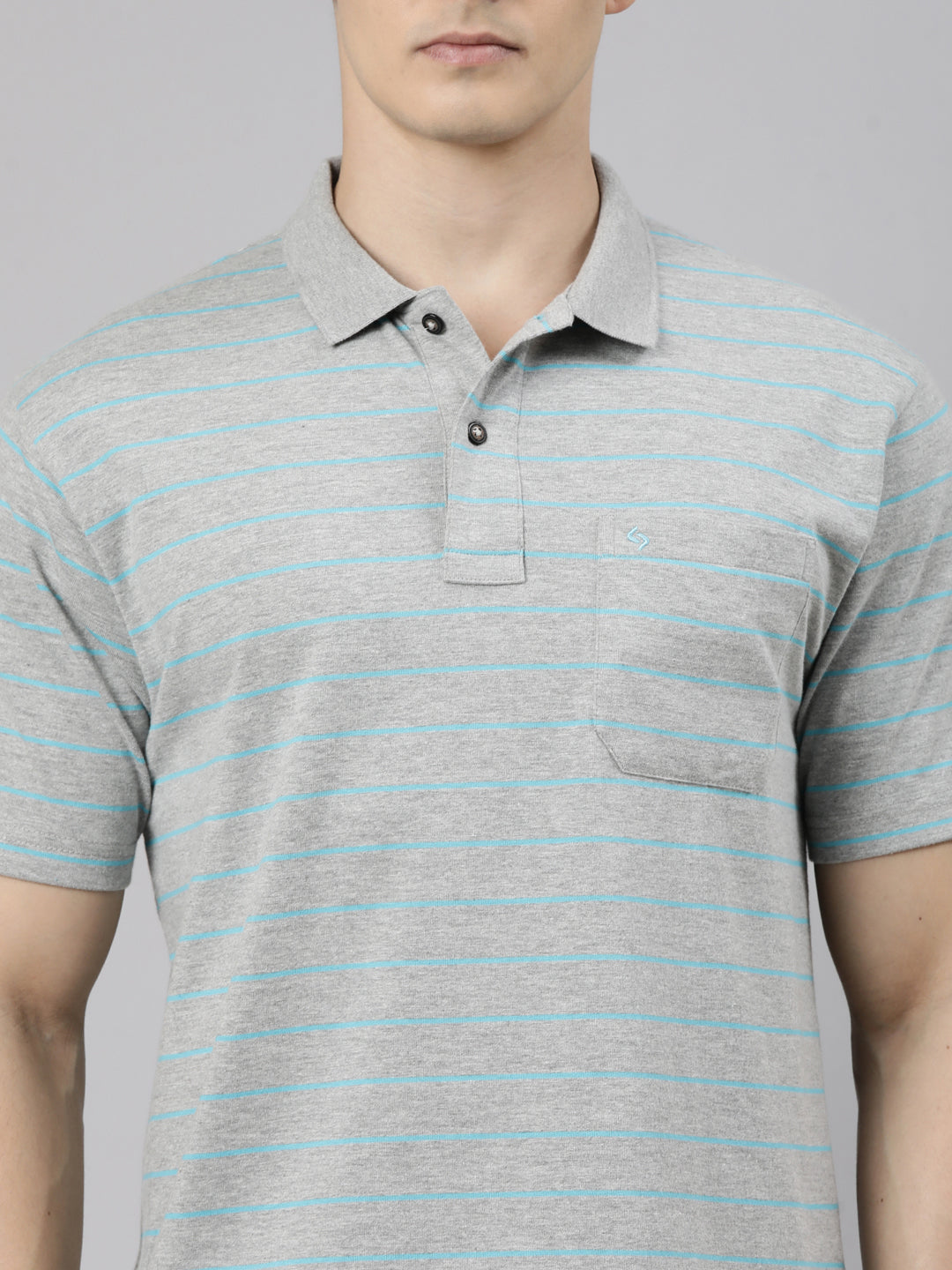 Classic Polo Men's Half Sleeve Grey Polo Neck Authentic Fit Striped Cotton Blend T-Shirt | LTS-STR - 104 A AF P