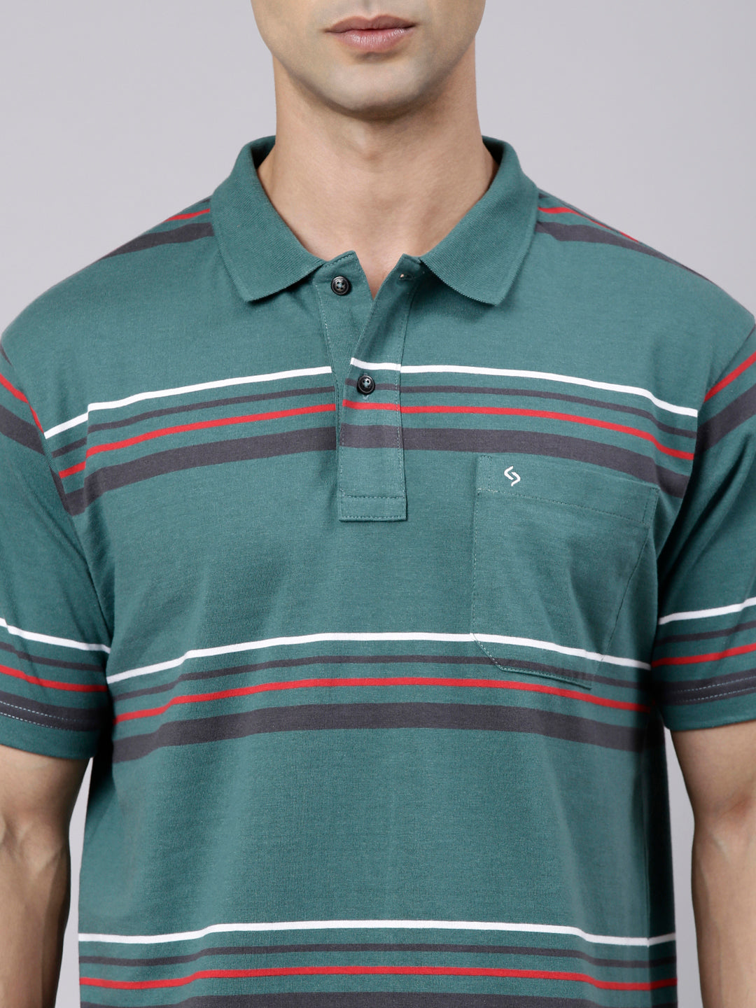 Classic Polo Men's Half Sleeve Dark Green Polo Neck Authentic Fit Striped Cotton Blend T-Shirt | LTS-STR - 108 A AF P