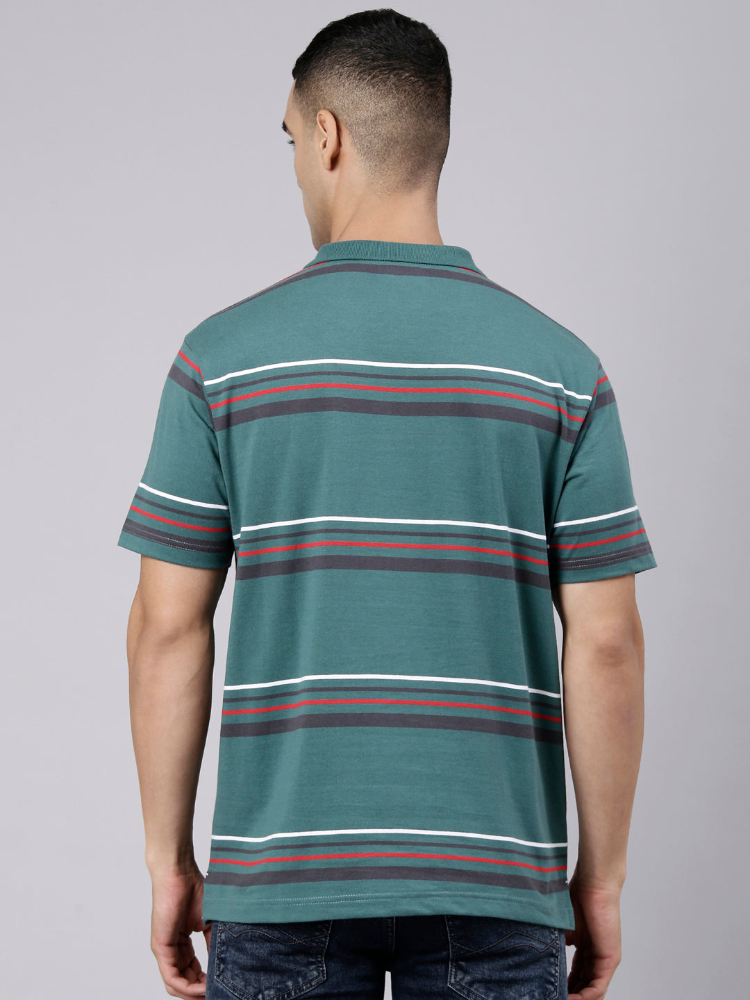 Classic Polo Men's Half Sleeve Dark Green Polo Neck Authentic Fit Striped Cotton Blend T-Shirt | LTS-STR - 108 A AF P