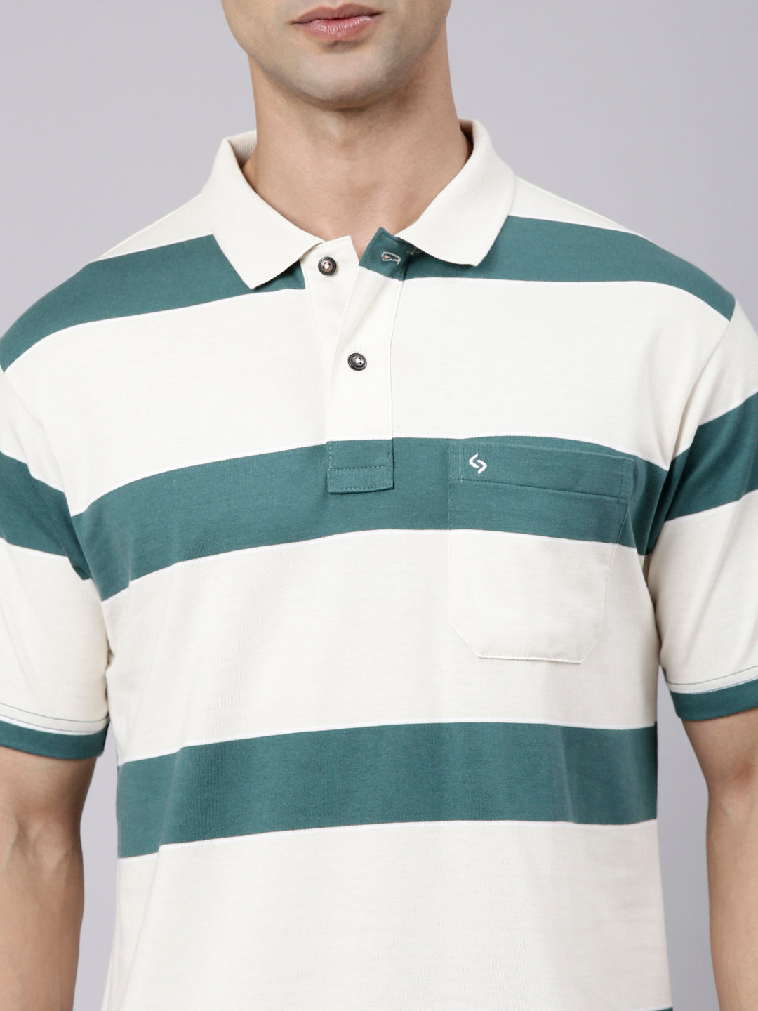 Classic Polo Men's Half Sleeve White Polo Neck Authentic Fit Striped Cotton Blend T-Shirt | LTS-STR - 109 A AF P