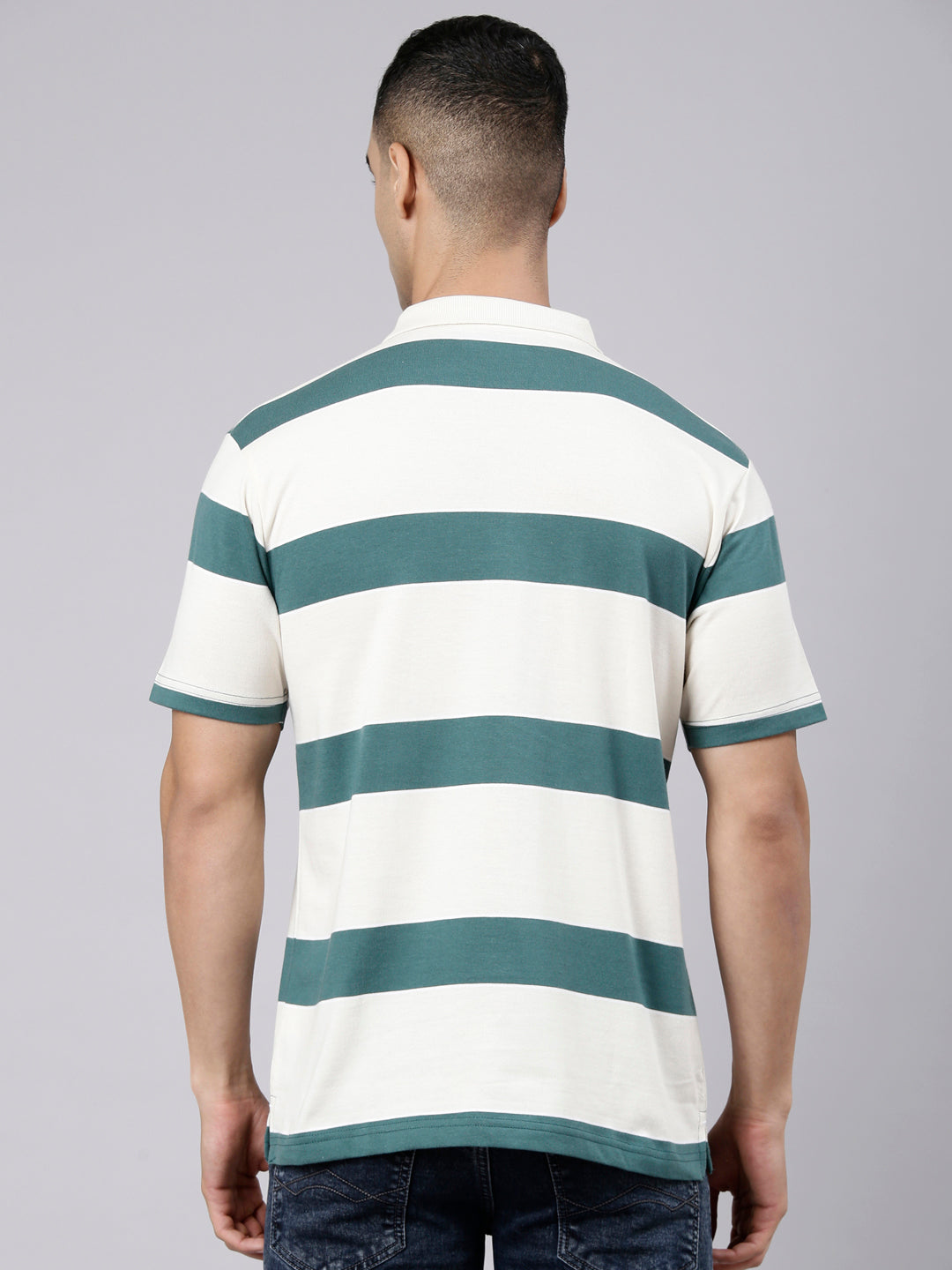 Classic Polo Men's Half Sleeve White Polo Neck Authentic Fit Striped Cotton Blend T-Shirt | LTS-STR - 109 A AF P