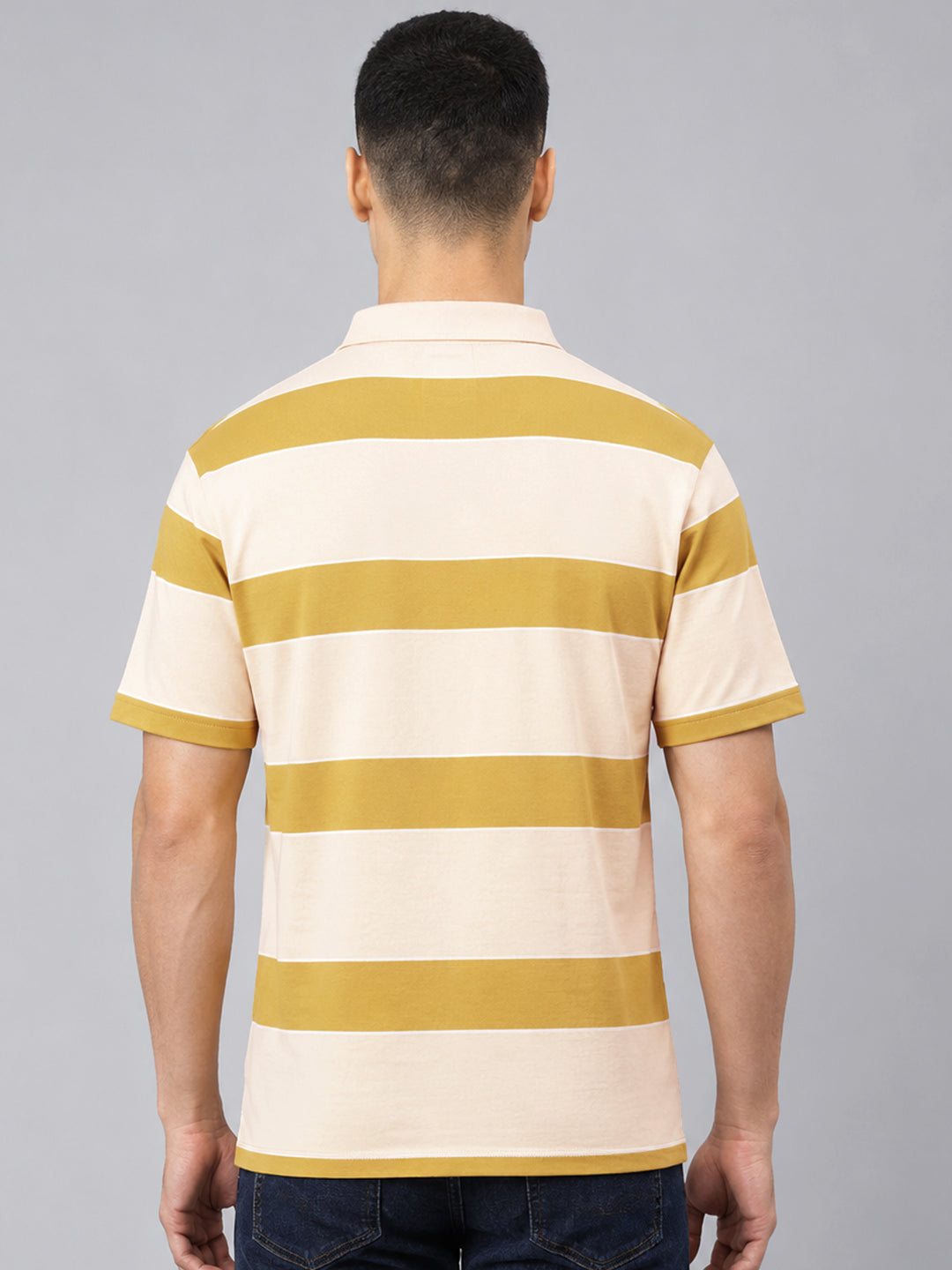 Classic Polo Men's Half Sleeve Light Orange Polo Neck Authentic Fit Striped Cotton Blend T-Shirt | LTS-STR - 109 B AF P