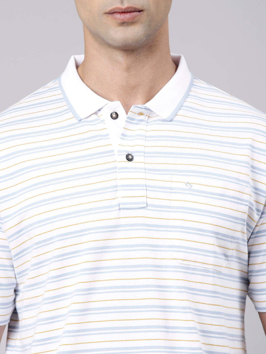 Classic Polo Men's Half Sleeve White Polo Neck Authentic Fit Striped Cotton Blend T-Shirt | LTS-STR - 110 A AF P