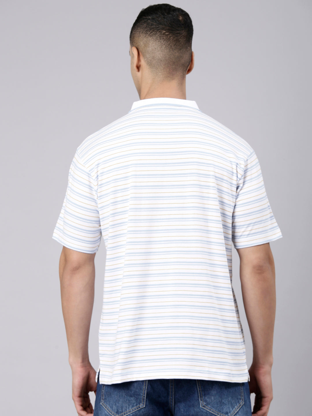 Classic Polo Men's Half Sleeve White Polo Neck Authentic Fit Striped Cotton Blend T-Shirt | LTS-STR - 110 A AF P
