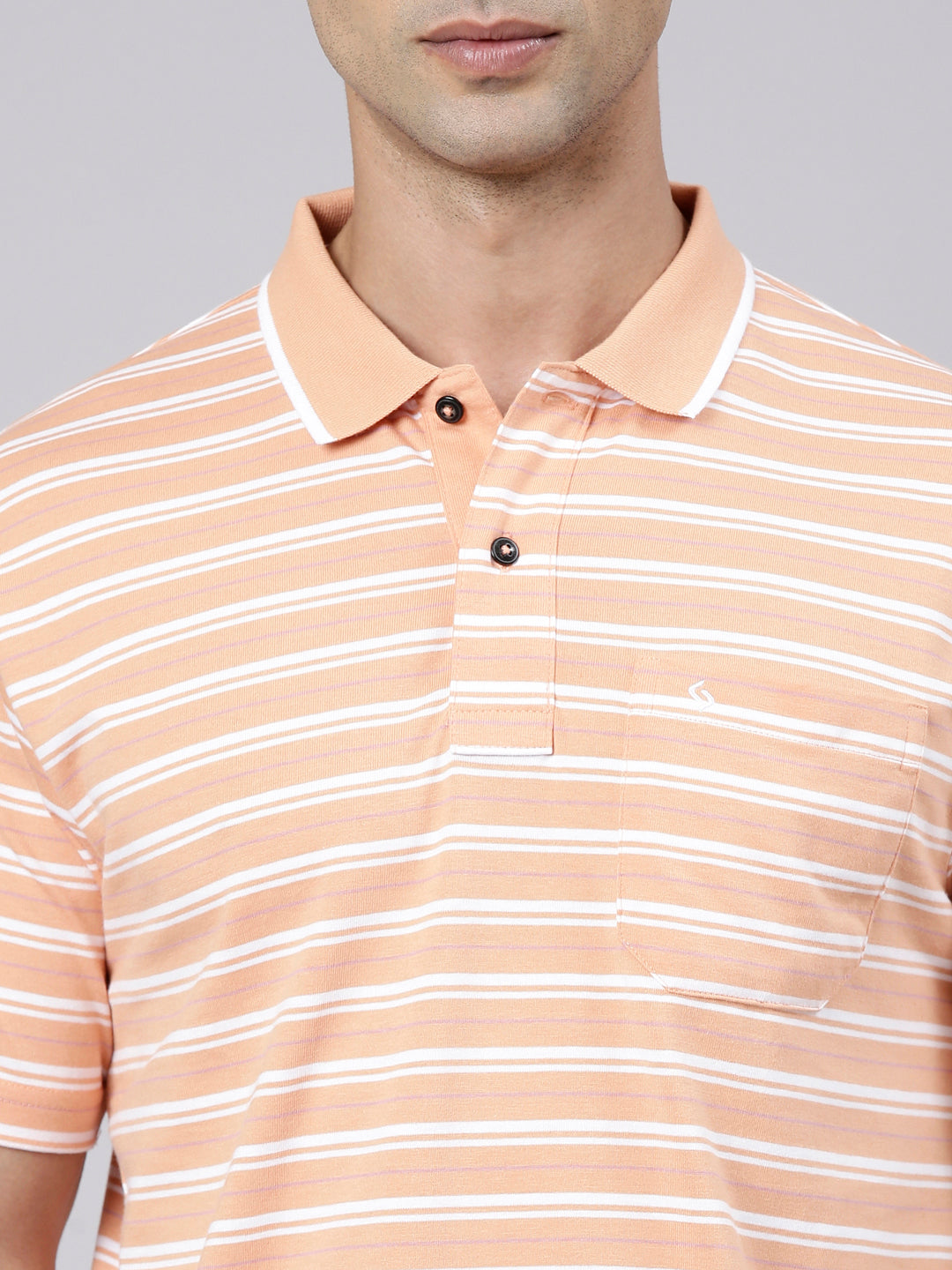 Classic Polo Men's Half Sleeve Orange Polo Neck Authentic Fit Striped Cotton Blend T-Shirt | LTS-STR - 110 B AF P
