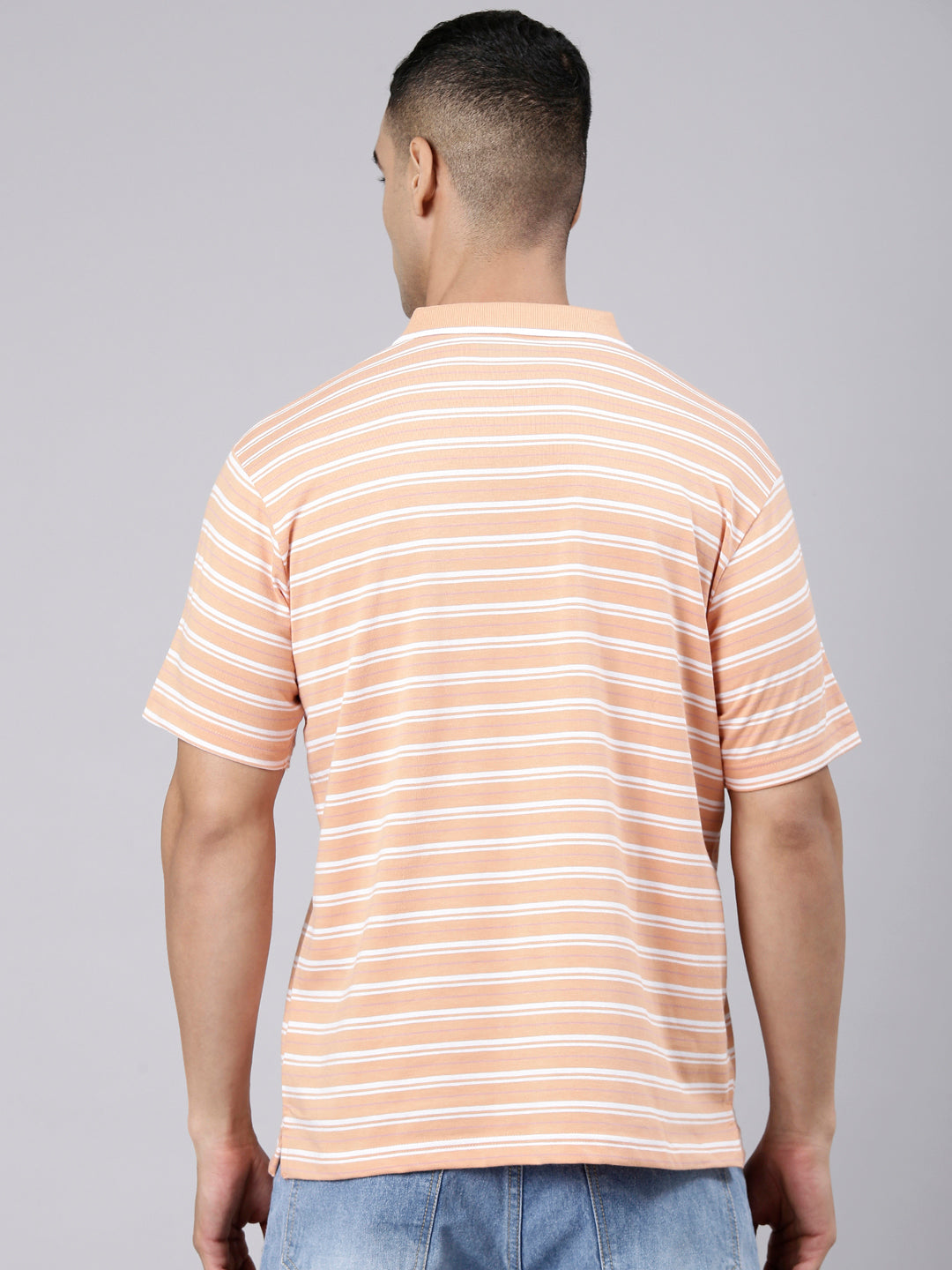 Classic Polo Men's Half Sleeve Orange Polo Neck Authentic Fit Striped Cotton Blend T-Shirt | LTS-STR - 110 B AF P