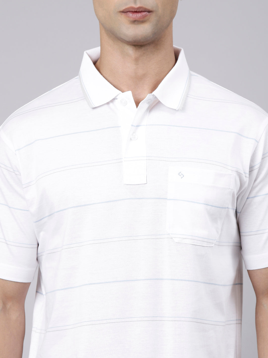 Classic Polo Men's Half Sleeve White Polo Neck Authentic Fit Striped Cotton Blend T-Shirt | LTS-STR - 141 A AF P