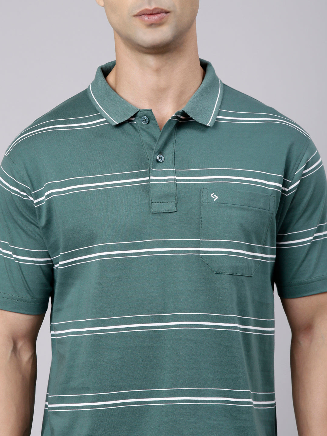 Classic Polo Men's Half Sleeve Dark Green Polo Neck Authentic Fit Striped Cotton Blend T-Shirt | LTS-STR - 144 A AF P