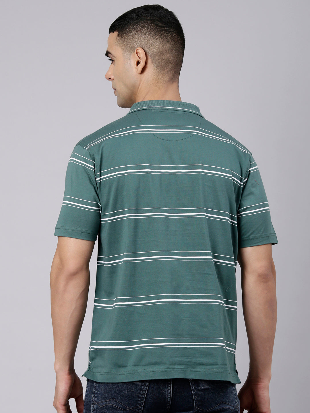 Classic Polo Men's Half Sleeve Dark Green Polo Neck Authentic Fit Striped Cotton Blend T-Shirt | LTS-STR - 144 A AF P