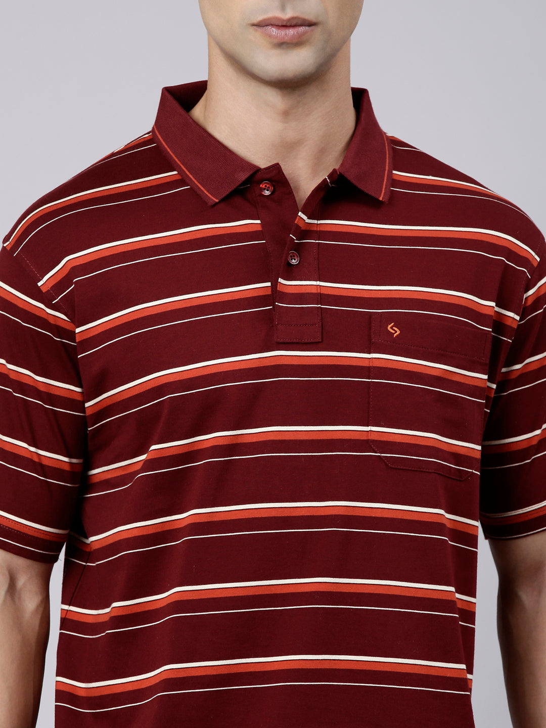 Classic Polo Men's Half Sleeve Maroon Polo Neck Authentic Fit Striped Cotton Blend T-Shirt | LTS-STR - 145 B AF P