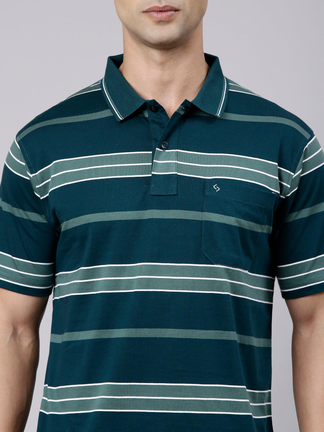 Classic Polo Men's Half Sleeve Dark Green Polo Neck Authentic Fit Striped Cotton Blend T-Shirt | LTS-STR - 146 A AF P