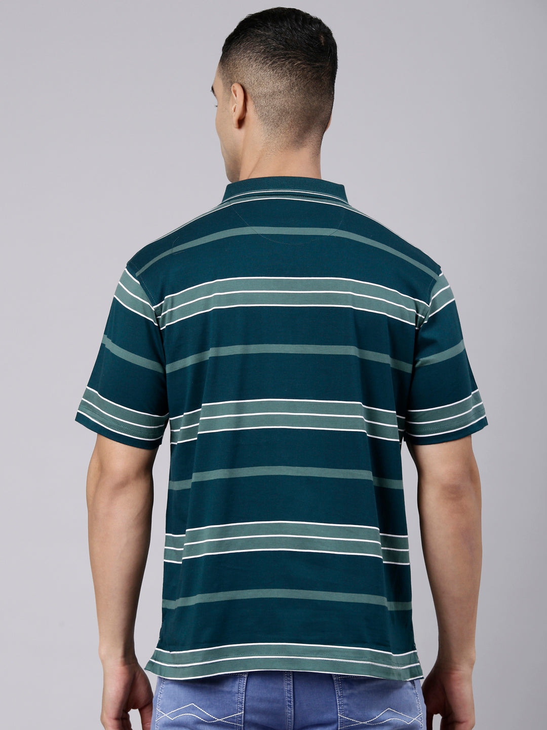 Classic Polo Men's Half Sleeve Dark Green Polo Neck Authentic Fit Striped Cotton Blend T-Shirt | LTS-STR - 146 A AF P