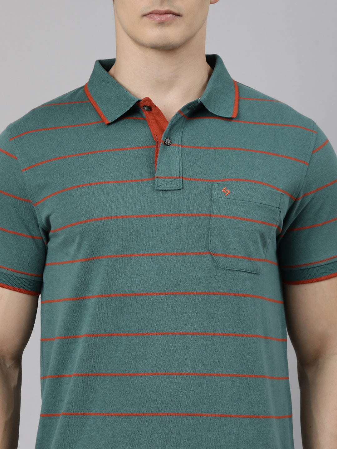 Classic Polo Men's Half Sleeve Dark Green Polo Neck Slim Fit Striped Cotton Blend T-Shirt | LTS-STR - 148 A SF P
