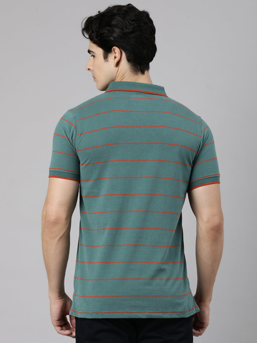 Classic Polo Men's Half Sleeve Dark Green Polo Neck Slim Fit Striped Cotton Blend T-Shirt | LTS-STR - 148 A SF P