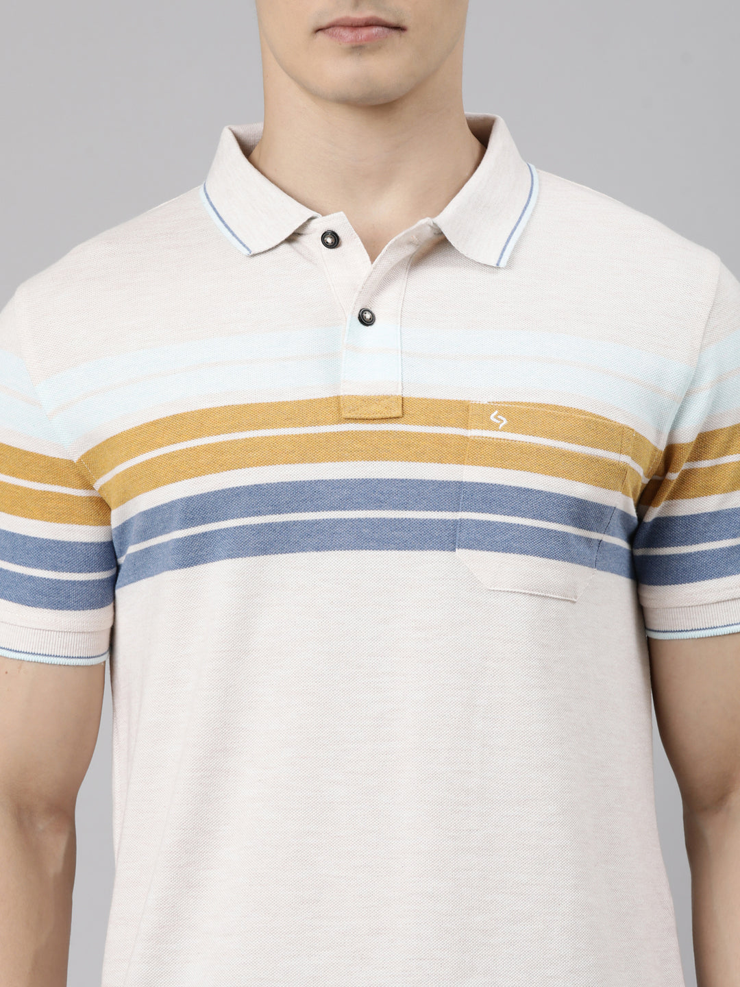 Classic Polo Men's Half Sleeve Multicolor Polo Neck Slim Fit Striped Cotton Blend T-Shirt | LTS-STR - 152 A SF P