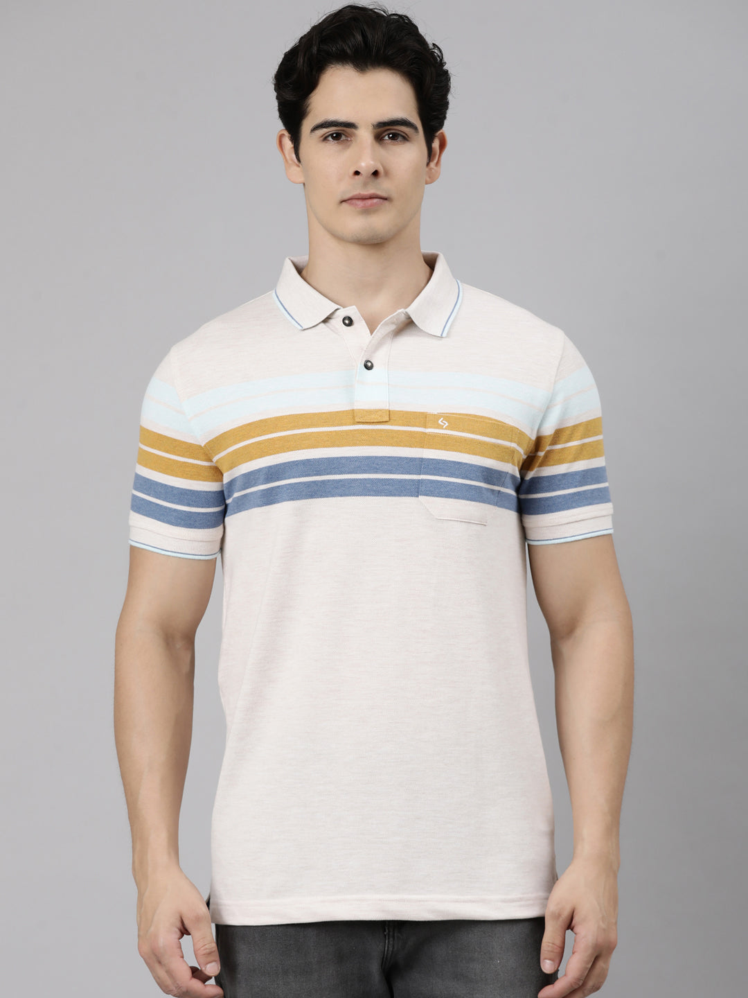 Classic Polo Men's Half Sleeve Multicolor Polo Neck Slim Fit Striped Cotton Blend T-Shirt | LTS-STR - 152 A SF P