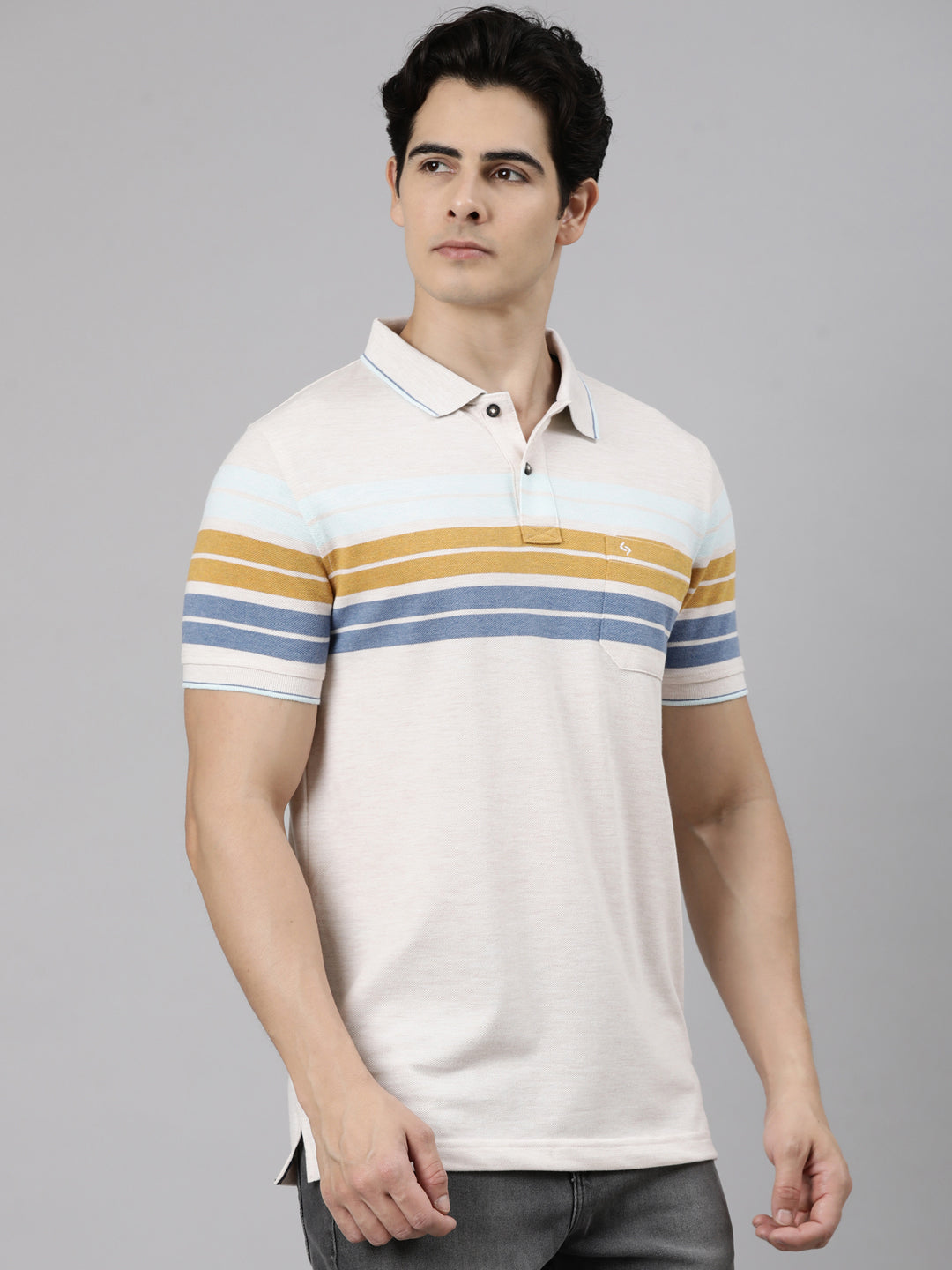 Classic Polo Men's Half Sleeve Multicolor Polo Neck Slim Fit Striped Cotton Blend T-Shirt | LTS-STR - 152 A SF P