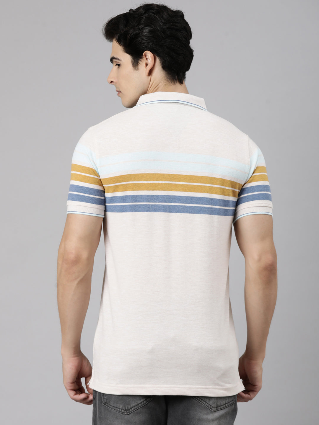 Classic Polo Men's Half Sleeve Multicolor Polo Neck Slim Fit Striped Cotton Blend T-Shirt | LTS-STR - 152 A SF P