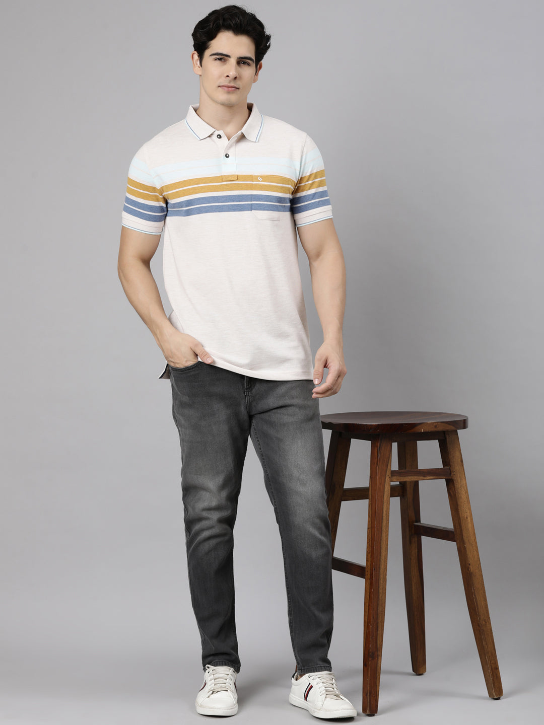Classic Polo Men's Half Sleeve Multicolor Polo Neck Slim Fit Striped Cotton Blend T-Shirt | LTS-STR - 152 A SF P