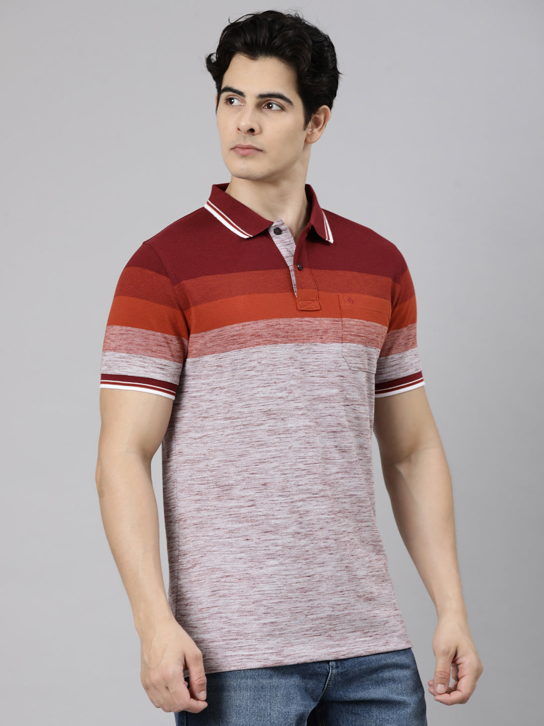 Classic Polo Men's Half Sleeve Multicolor Polo Neck Slim Fit Striped Cotton Blend T-Shirt | LTS-STR - 156 A SF P