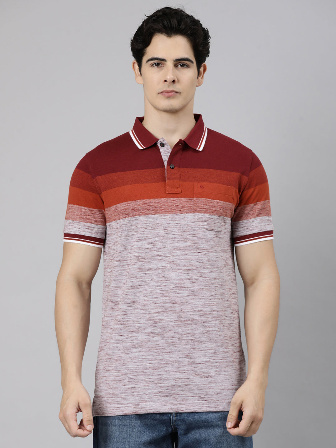 Classic Polo Men's Half Sleeve Multicolor Polo Neck Slim Fit Striped Cotton Blend T-Shirt | LTS-STR - 156 A SF P