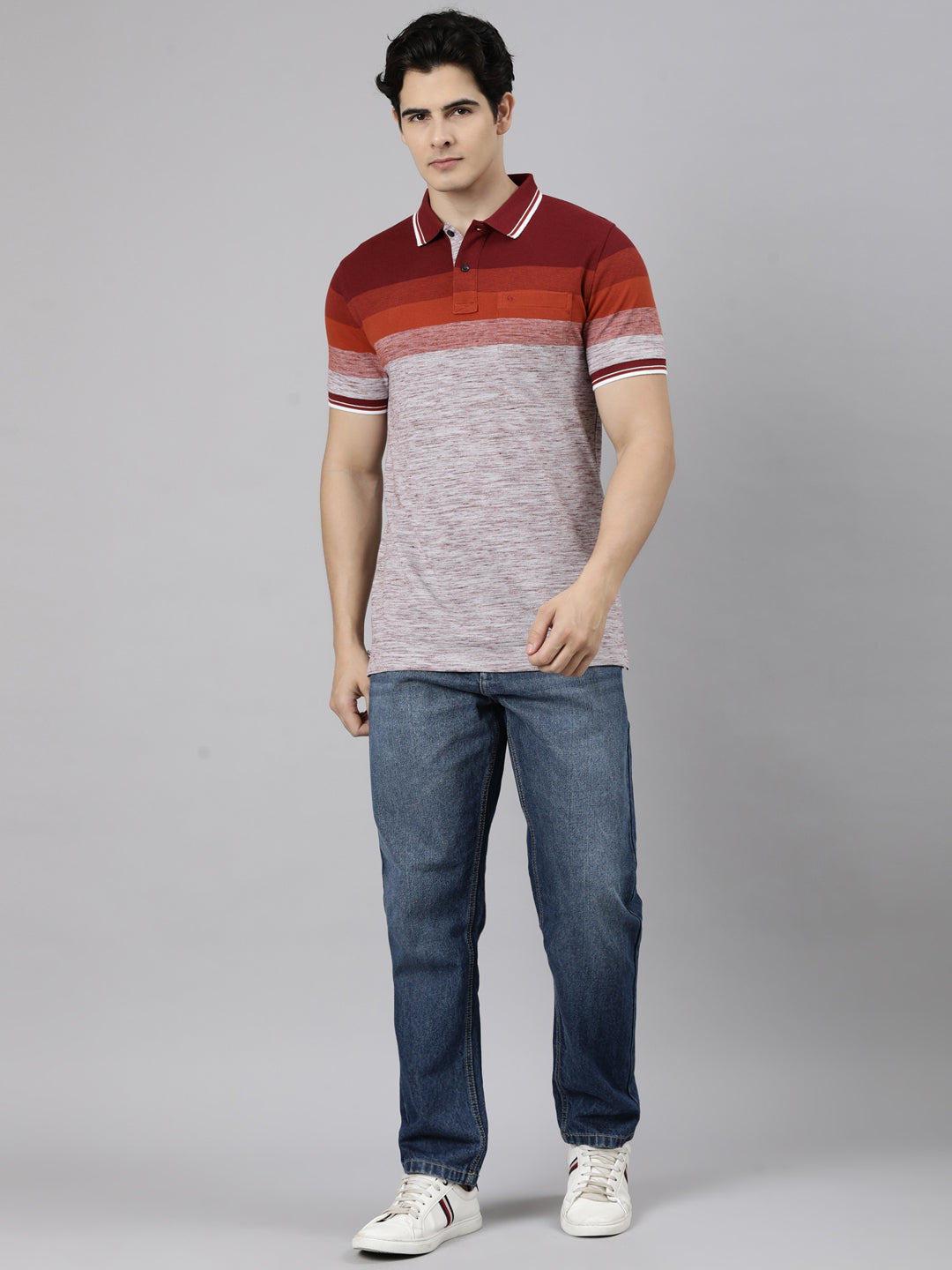 Classic Polo Men's Half Sleeve Multicolor Polo Neck Slim Fit Striped Cotton Blend T-Shirt | LTS-STR - 156 A SF P