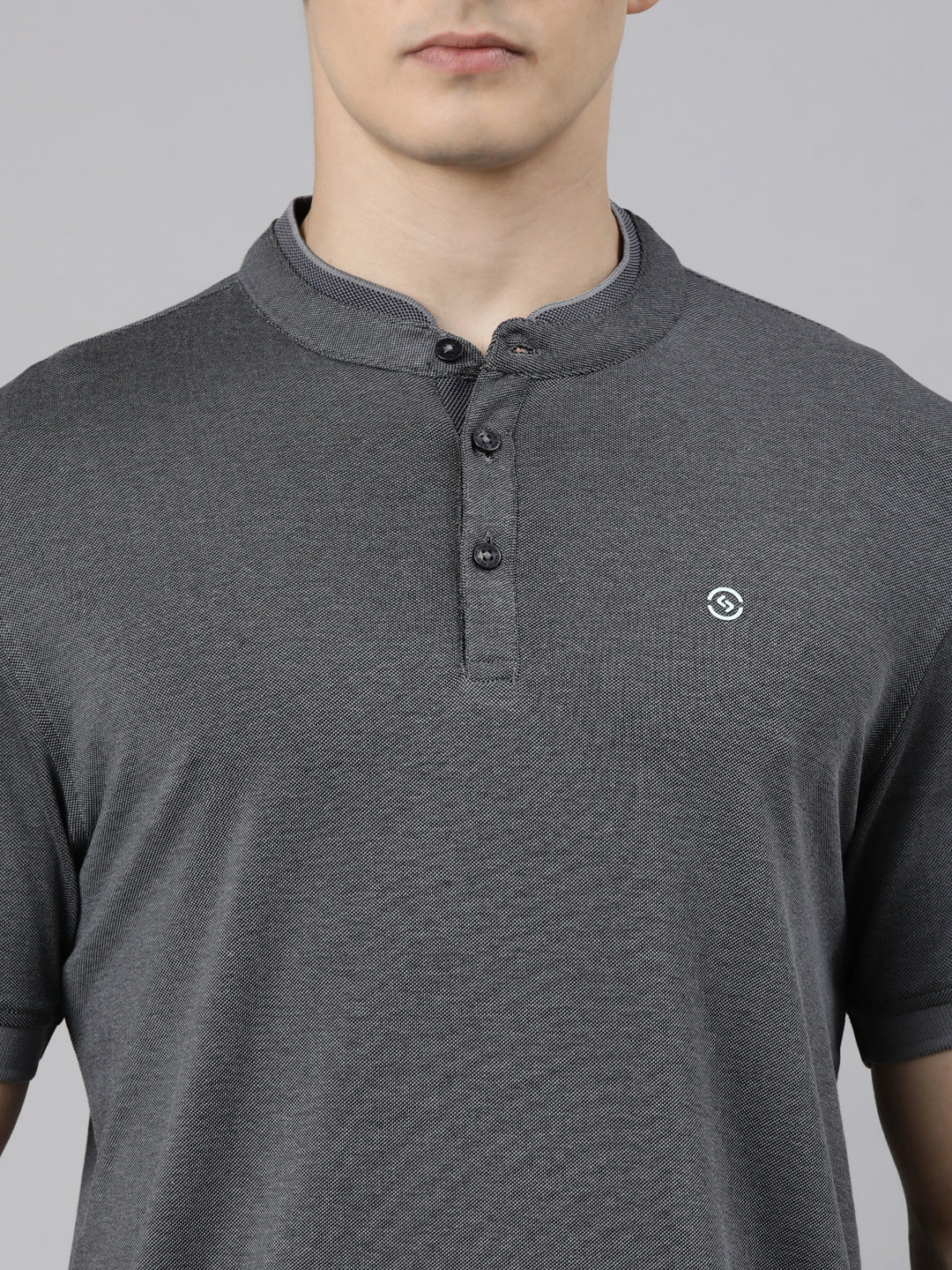Classic Polo Men's Half Sleeve Charcoal Grey Mandarin Collar Slim Fit Solid Cotton T-Shirt | PRM - 813 A SF P