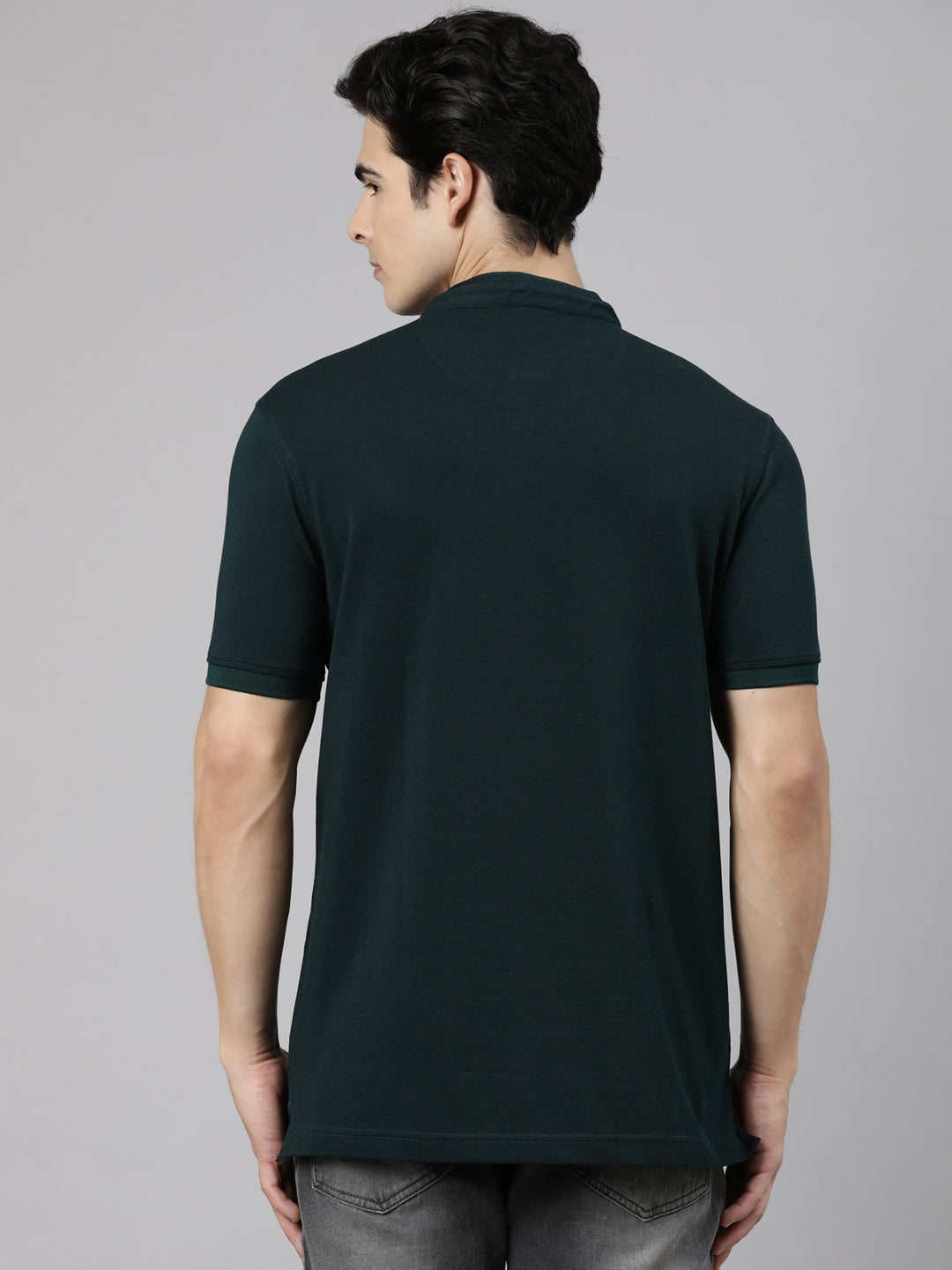 Classic Polo Men's Half Sleeve Emerald Green Mandarin Collar Slim Fit Solid Cotton T-Shirt | PRM - 813 B SF P