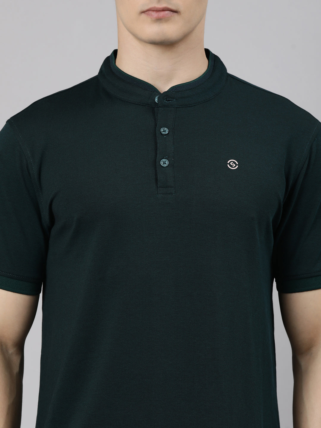 Classic Polo Men's Half Sleeve Emerald Green Mandarin Collar Slim Fit Solid Cotton T-Shirt | PRM - 813 B SF P