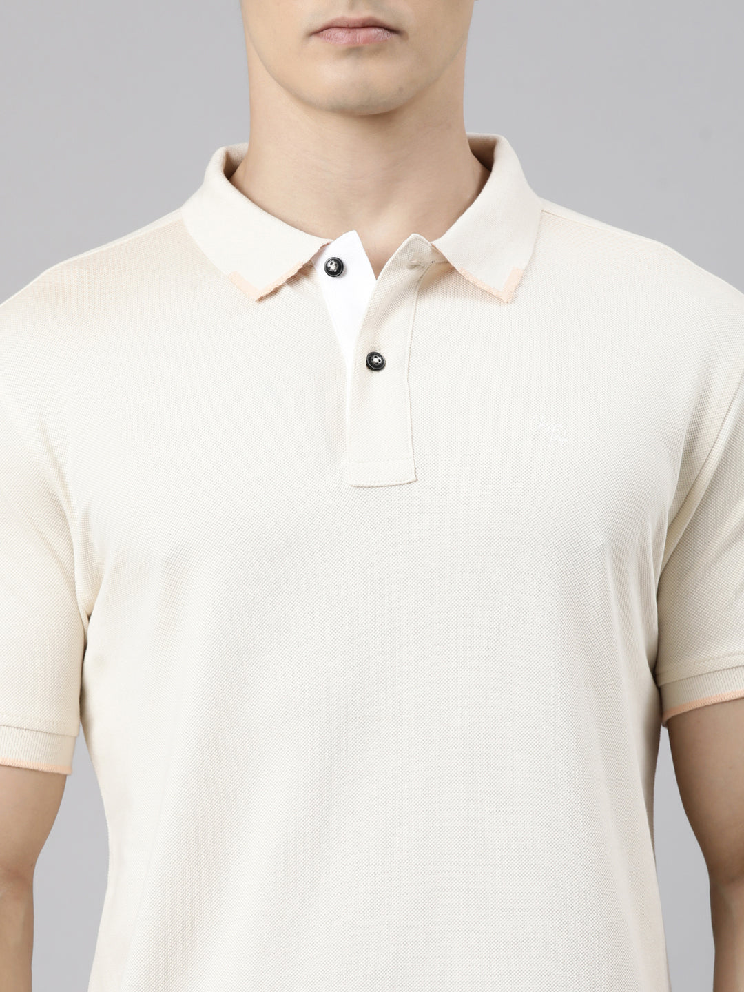 Classic Polo Men's Half Sleeve Cream Polo Neck Slim Fit Solid Cotton T-Shirt | PRM - 827 B SF P