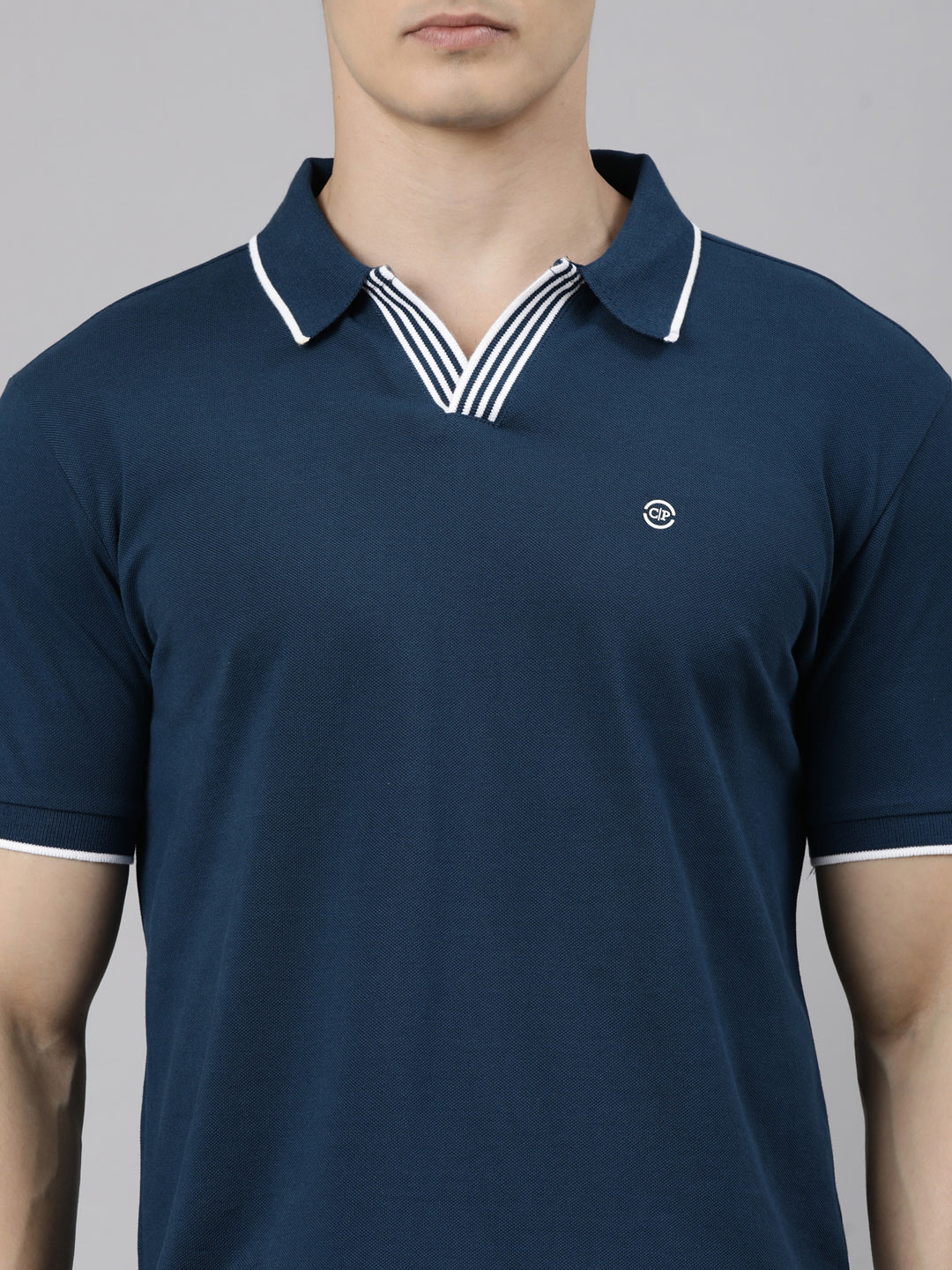 Classic Polo Men's Half Sleeve Navy Blue Polo Collar Slim Fit Solid Cotton Blend T-Shirt | RAVE POLO - 04 B SF P