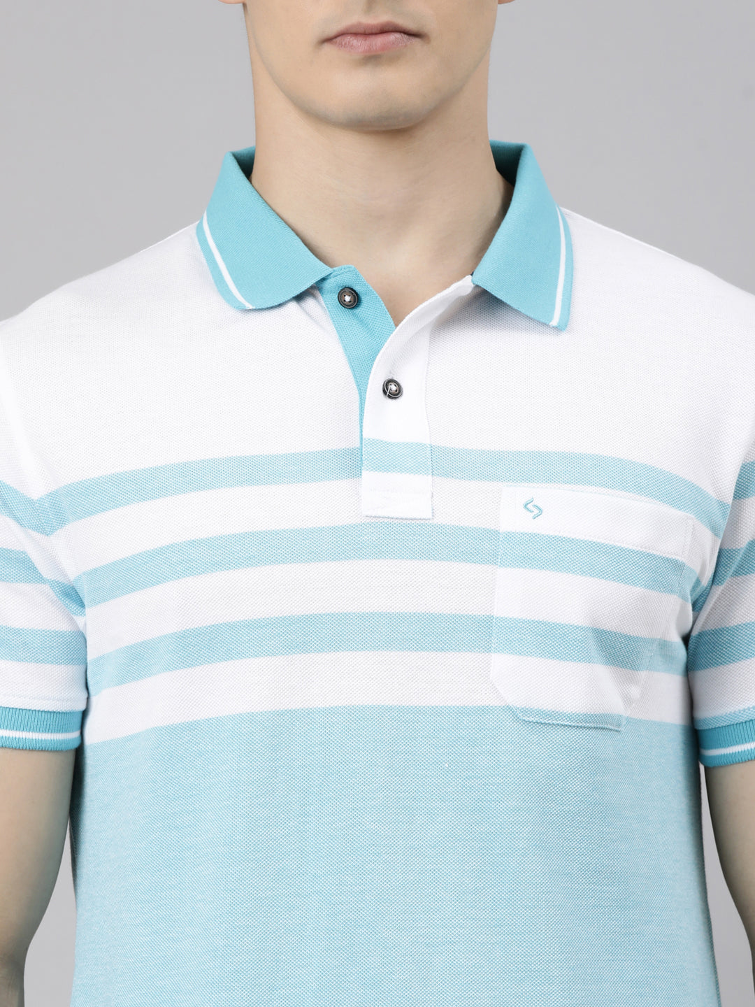 Classic Polo Men's Half Sleeve Blue Polo Neck Slim Fit Striped Cotton Blend T-Shirt | VTA - 328 B SF P