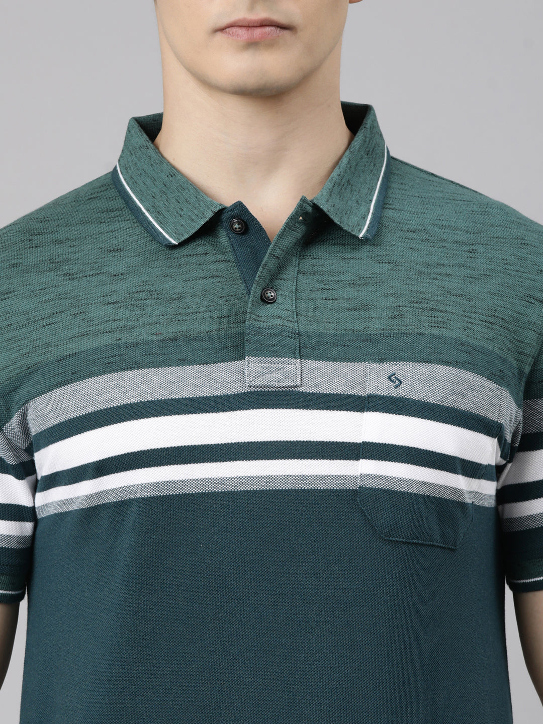 Classic Polo Men's Half Sleeve Dark Green Polo Neck Slim Fit Striped Cotton Blend T-Shirt | VTA - 330 B SF P