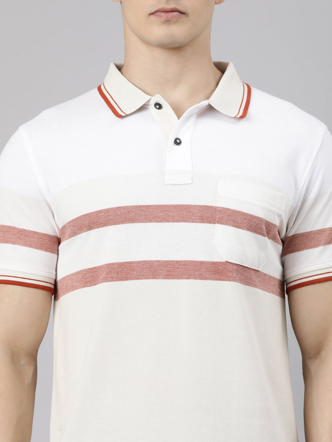 Classic Polo Men's Half Sleeve Cream Polo Neck Slim Fit Striped Cotton Blend T-Shirt | VTA - 334 B SF P