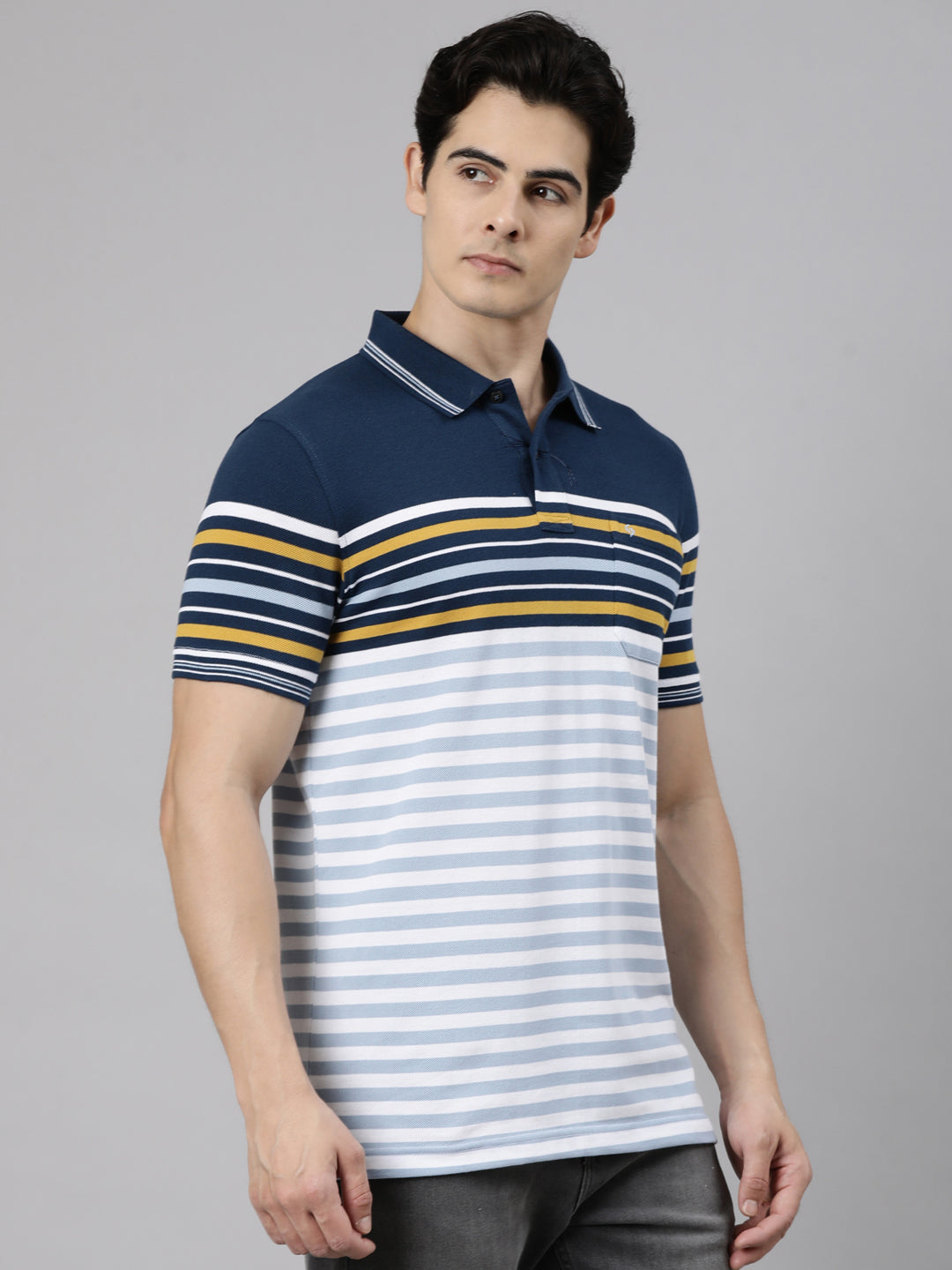 Classic Polo Men's Half Sleeve Multicolor Polo Neck Slim Fit Striped Cotton Blend T-Shirt | VTA - 335 A SF P