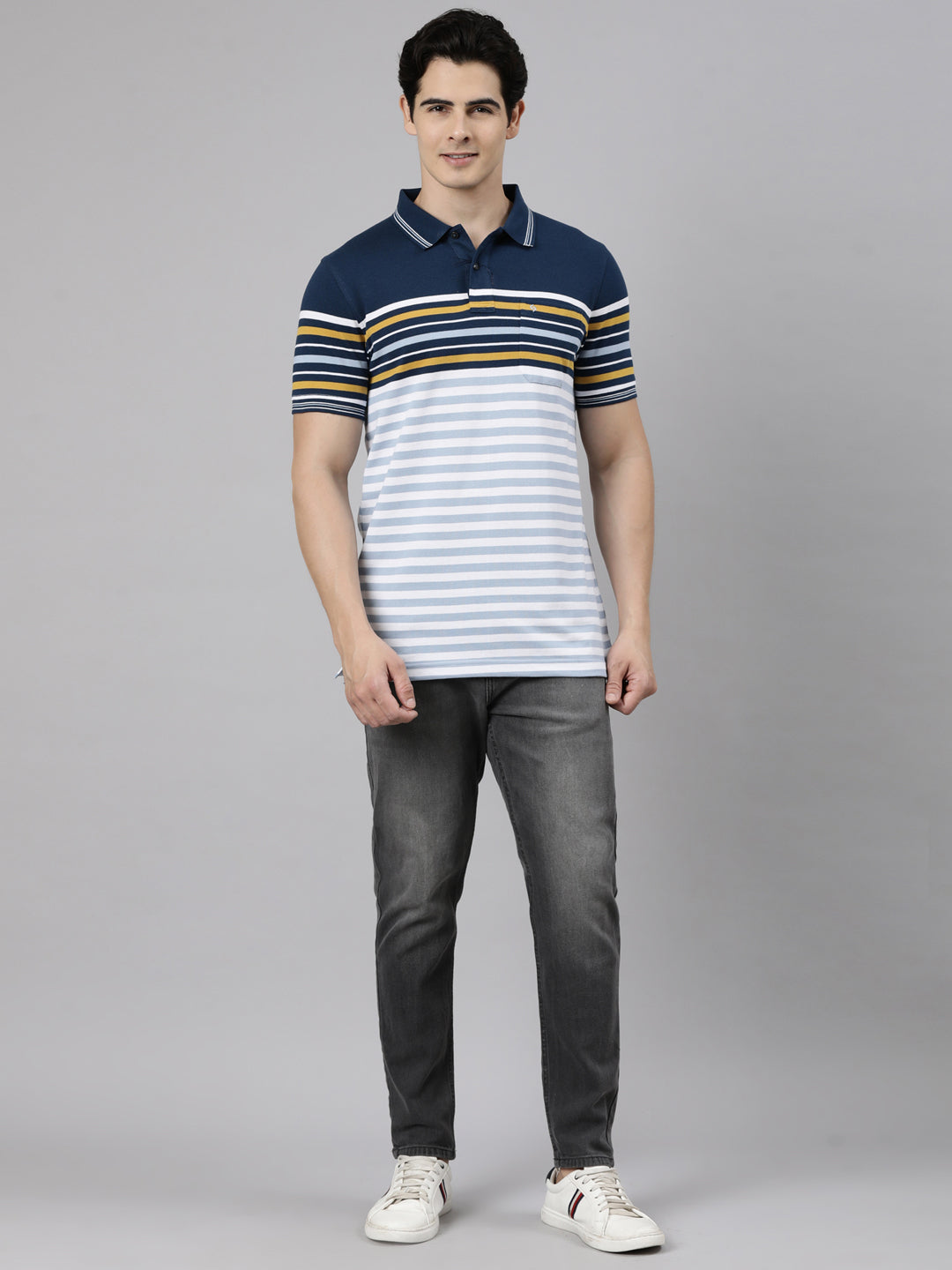 Classic Polo Men's Half Sleeve Multicolor Polo Neck Slim Fit Striped Cotton Blend T-Shirt | VTA - 335 A SF P