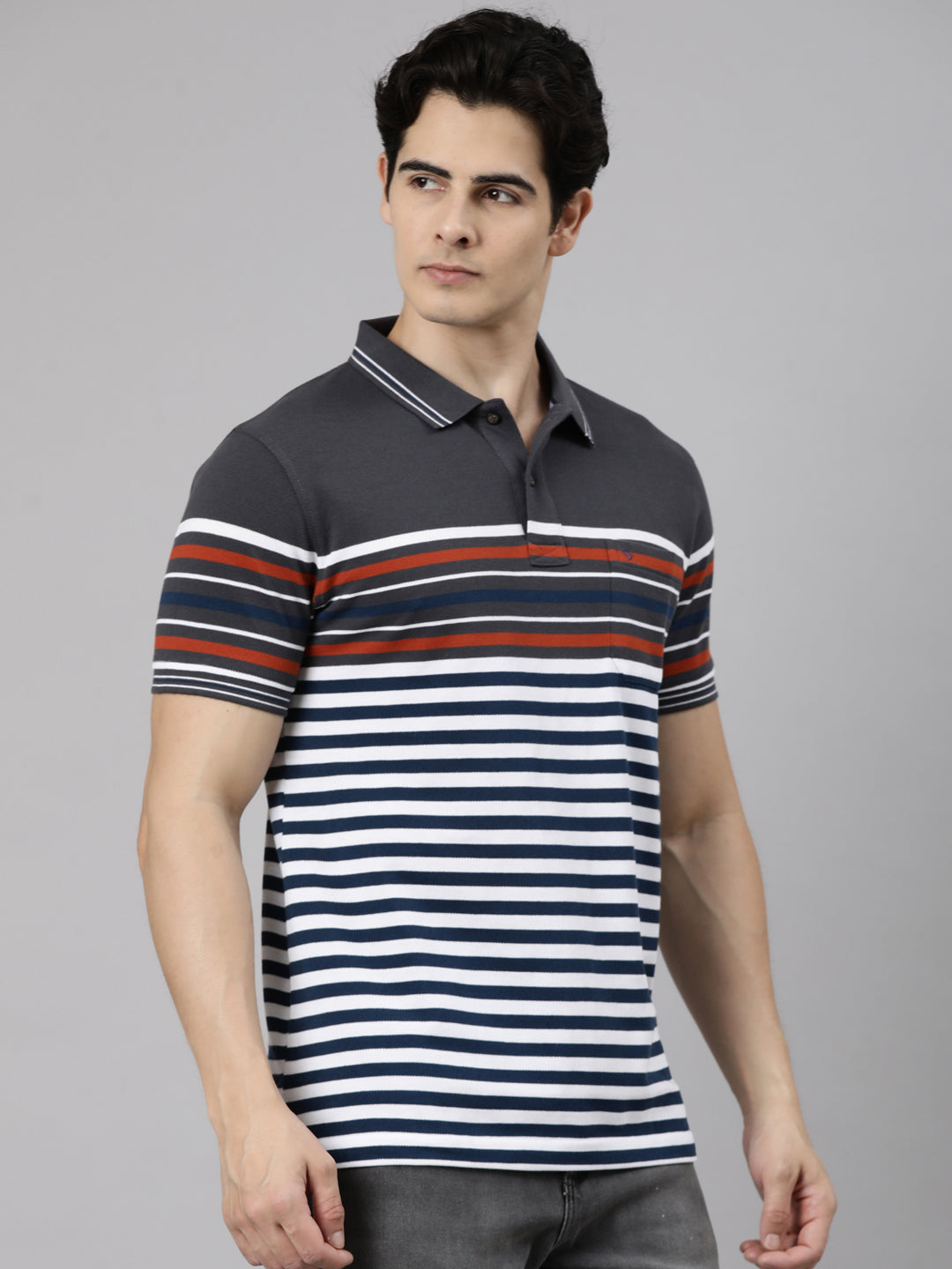 Classic Polo Men's Half Sleeve Multicolor Polo Neck Slim Fit Striped Cotton Blend T-Shirt | VTA - 335 B SF P