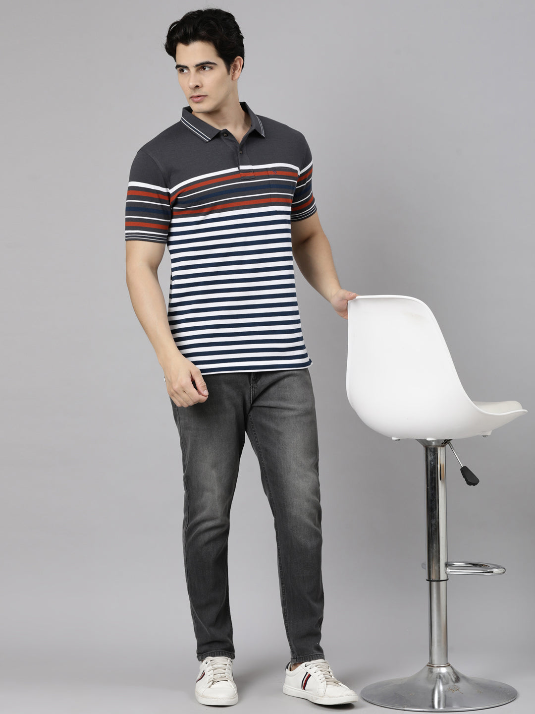 Classic Polo Men's Half Sleeve Multicolor Polo Neck Slim Fit Striped Cotton Blend T-Shirt | VTA - 335 B SF P