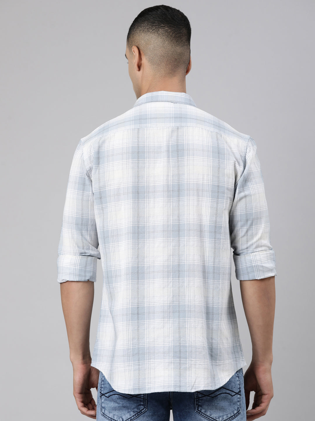 Classic Polo Men's Full Sleeve Grey Polo Neck Slim Fit Checked Cotton Casual Shirt | LSHR1-EL-03 B-FS-CHK-SF