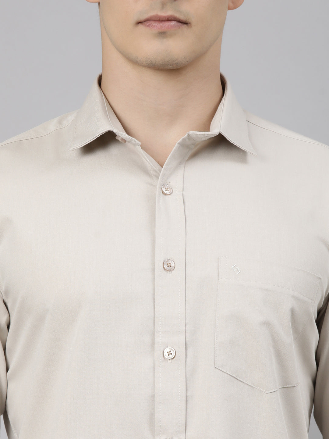 Classic Polo Men's Full Sleeve Light Beige Polo Neck Slim Fit Solid Cotton Casual Shirt | LSHR1-EL-15 A-FS-SLD-SF