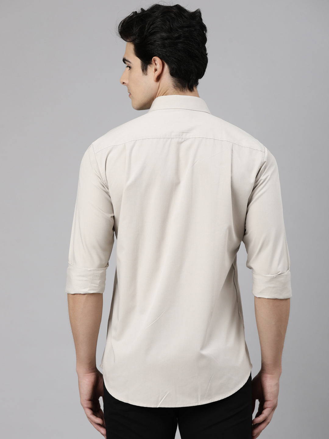 Classic Polo Men's Full Sleeve Light Beige Polo Neck Slim Fit Solid Cotton Casual Shirt | LSHR1-EL-15 A-FS-SLD-SF