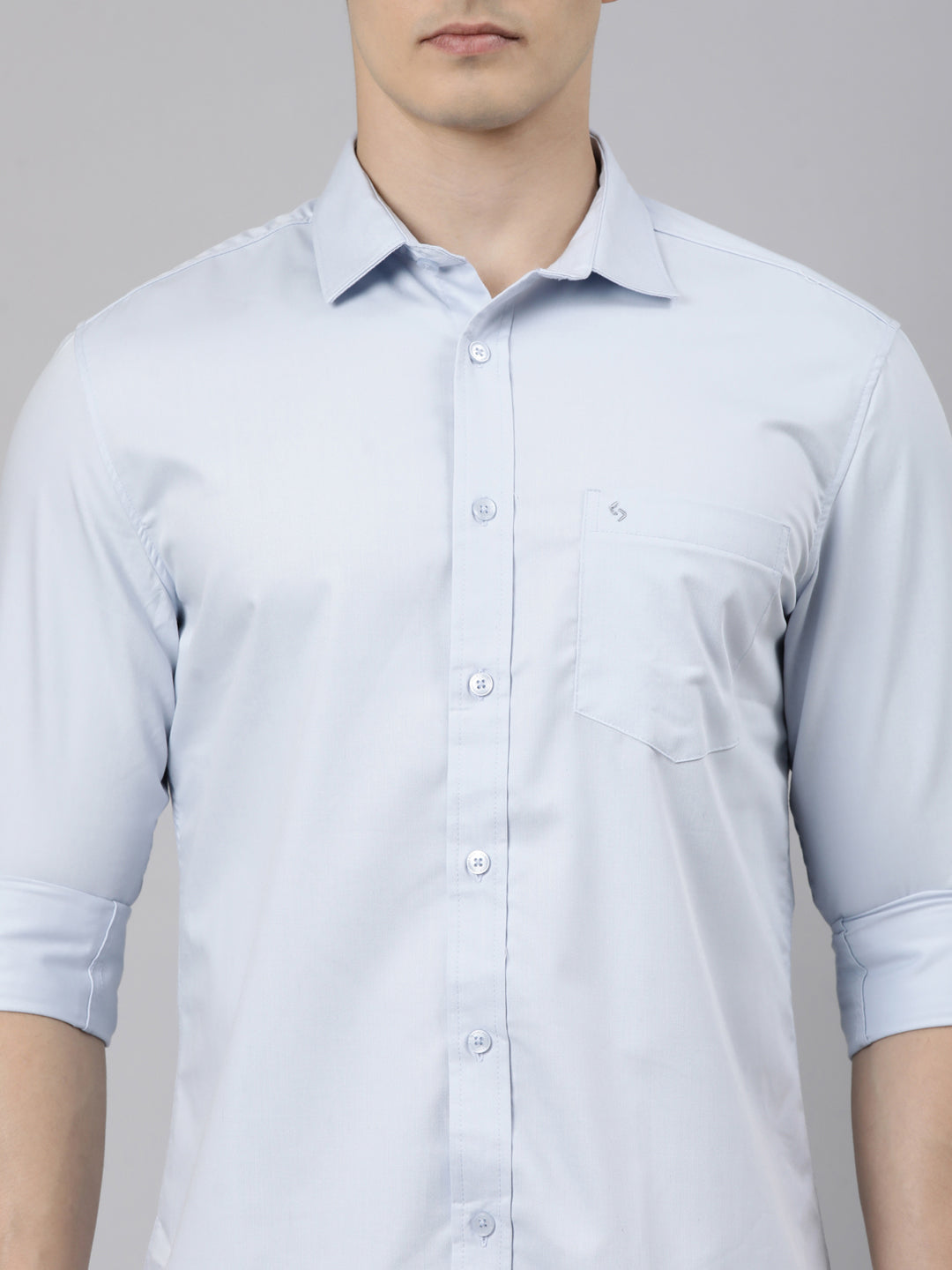 Classic Polo Men's Full Sleeve Light Blue Polo Neck Slim Fit Solid Cotton Casual Shirt | LSHR1-EL-15 B-FS-SLD-SF