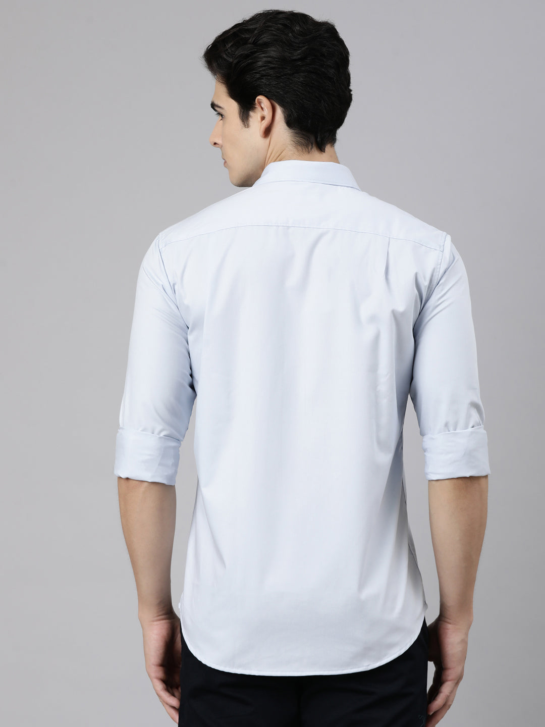 Classic Polo Men's Full Sleeve Light Blue Polo Neck Slim Fit Solid Cotton Casual Shirt | LSHR1-EL-15 B-FS-SLD-SF