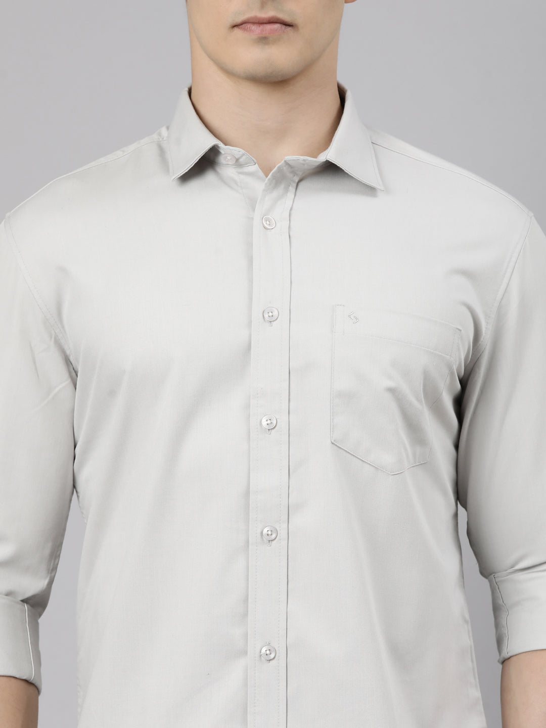 Classic Polo Men's Full Sleeve Light Grey Polo Neck Slim Fit Solid Cotton Casual Shirt | LSHR1-EL-15 C-FS-SLD-SF