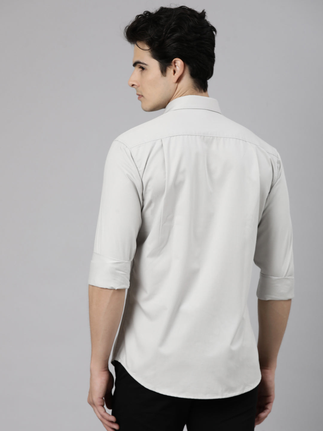 Classic Polo Men's Full Sleeve Light Grey Polo Neck Slim Fit Solid Cotton Casual Shirt | LSHR1-EL-15 C-FS-SLD-SF