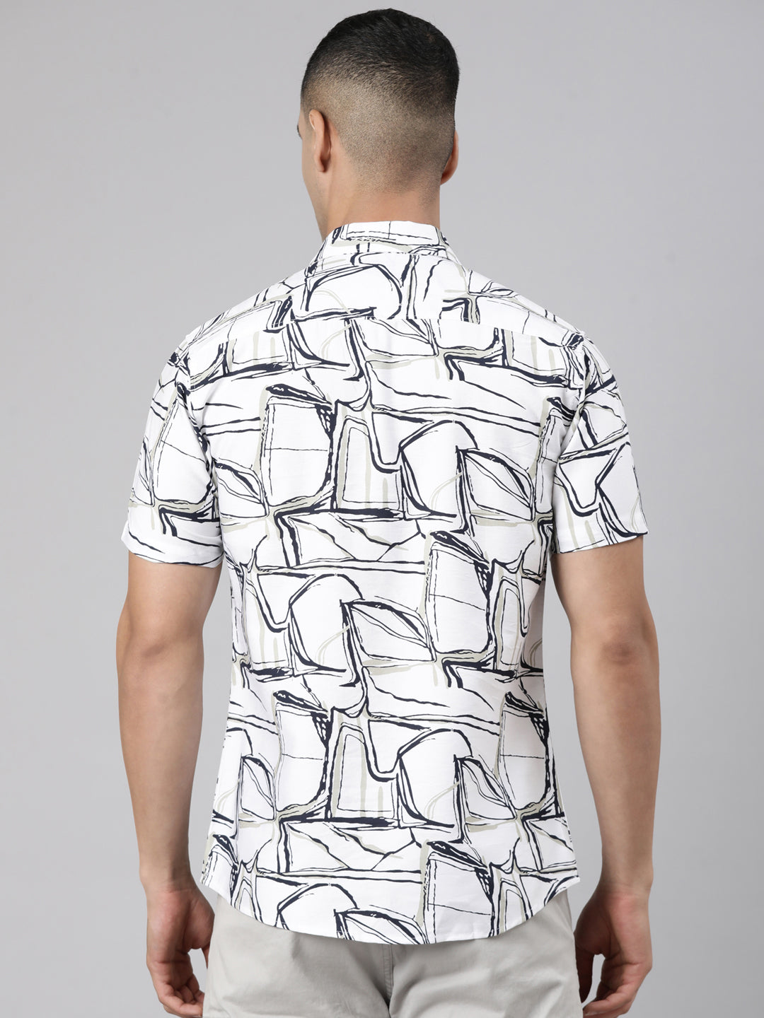 Classic Polo Men's Half Sleeve White Polo Neck Slim Fit Printed Cotton Casual Shirt | LSHR1-GN-10 B-HS-PRT-SF