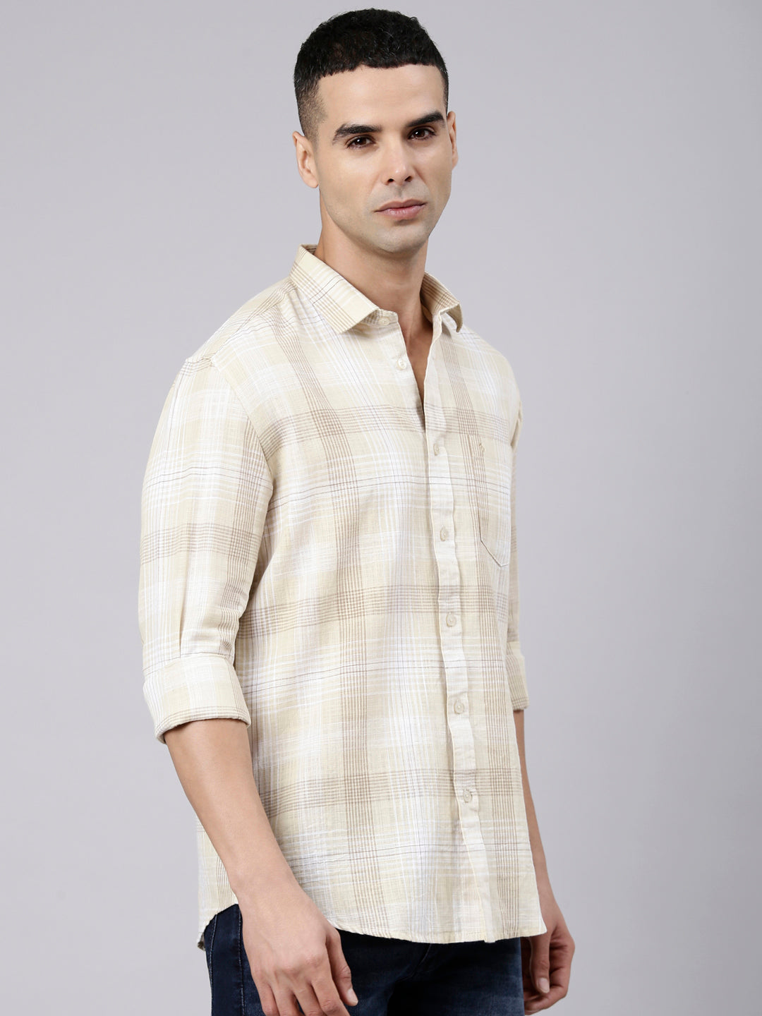 Classic Polo Men's Full Sleeve Multicolor Polo Neck Slim Fit Checked Cotton Casual Shirt | LSHS1-CL-02 B-FS-CHK-SF