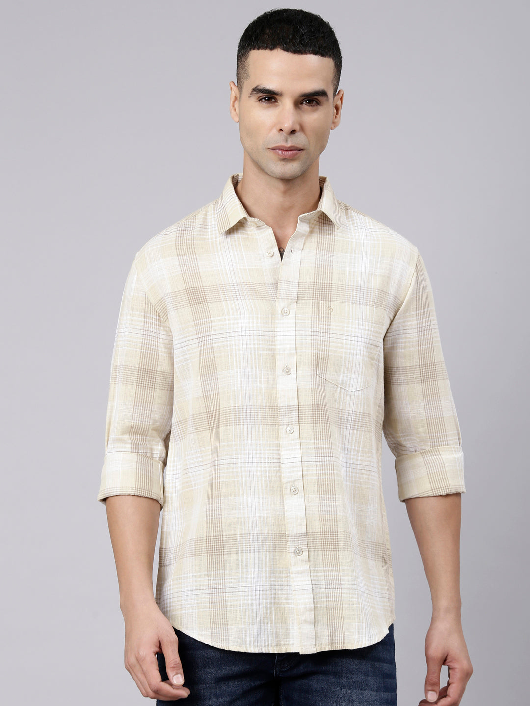 Classic Polo Men's Full Sleeve Multicolor Polo Neck Slim Fit Checked Cotton Casual Shirt | LSHS1-CL-02 B-FS-CHK-SF